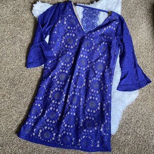 Skies Are Blue Dress Lace New Lined Bell Sleeve Formal Dressy Womens Size Small